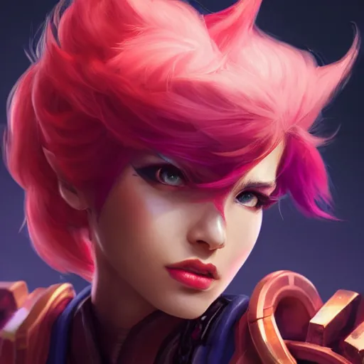 Image similar to portrait of Vi from League of Legends, by Fortiche Studio, by Riot Games, from Netflix's Arcane, trending on artstation,fine details, realistic shaded, fine-face, pretty face, cinematography by Stanley kubrick