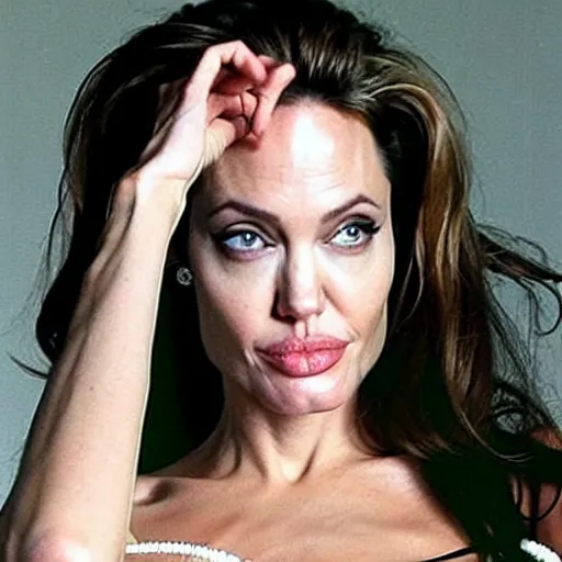 Image similar to Angelina Jolie blowing a kiss in bikini