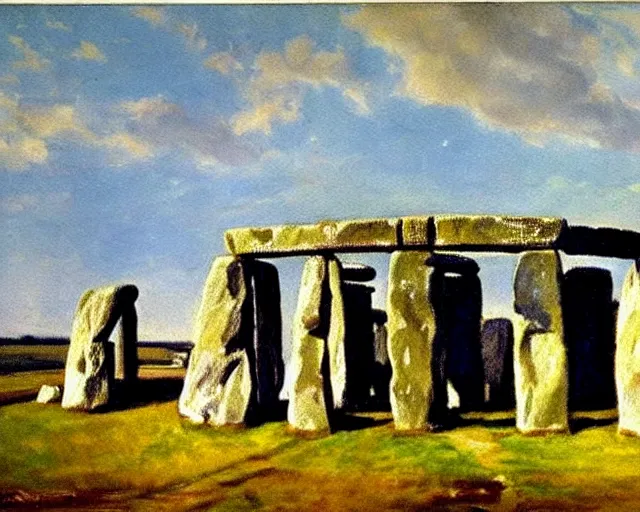 Image similar to painting of Stonehenge by John Singer Sargent