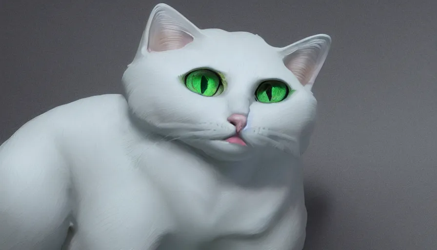 Image similar to hand painted figurine of white cat with green eyes, snow, hyperdetailed, artstation, cgsociety, 8 k