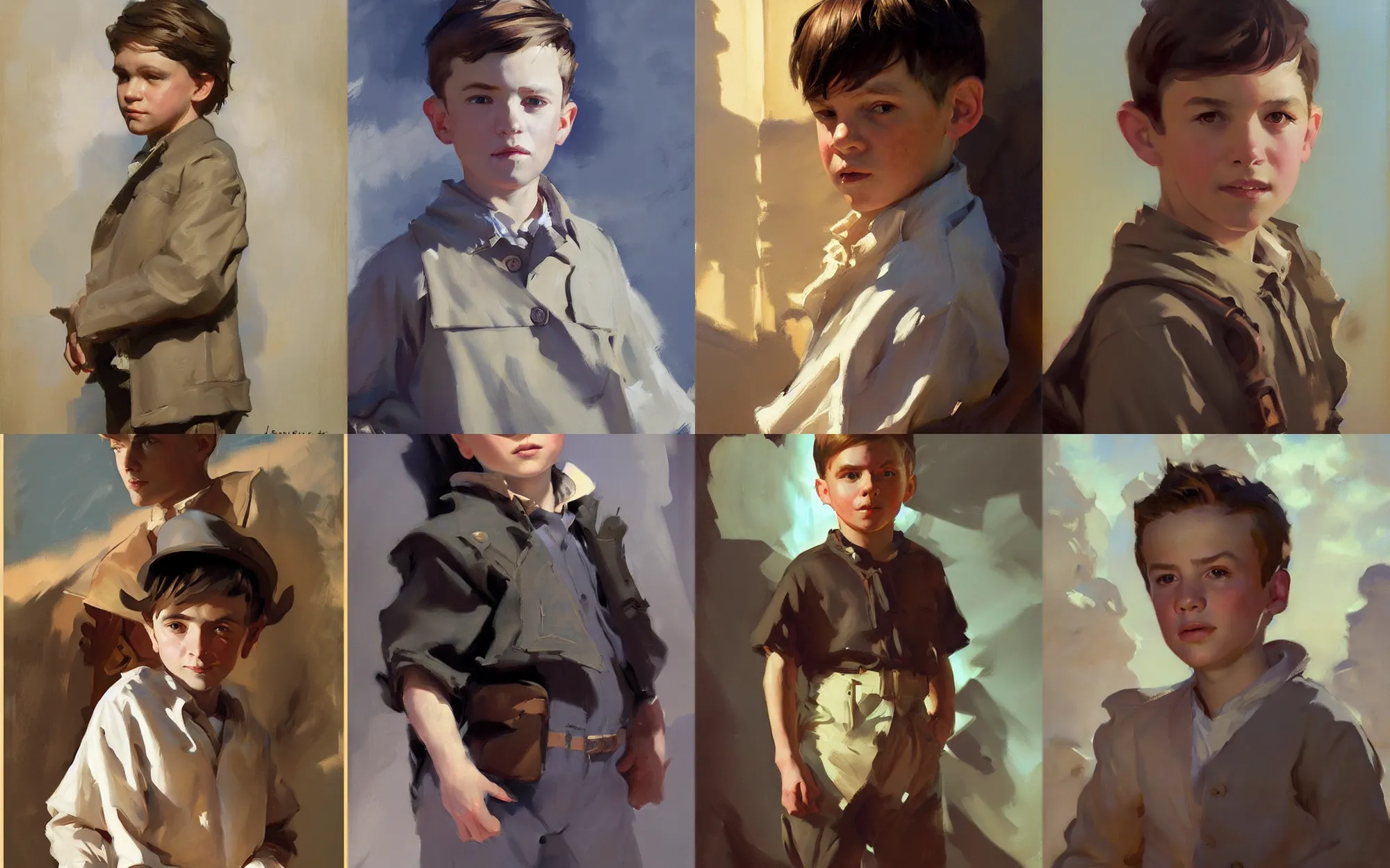 Prompt: portrait of young boy traveler greg manchess painting by by sargent and leyendecker, d & d, fantasy, medium shot, asymmetrical, intricate, elegant, matte painting, illustration, hearthstone, by greg rutkowski, by greg tocchini, by james gilleard, by joe fenton