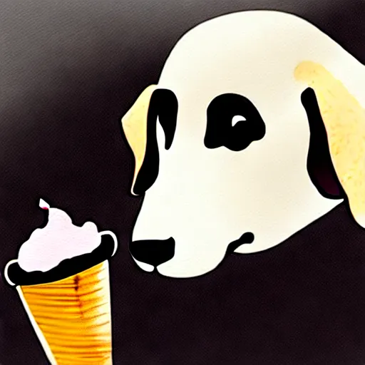 Image similar to painting of a dog eating ice cream