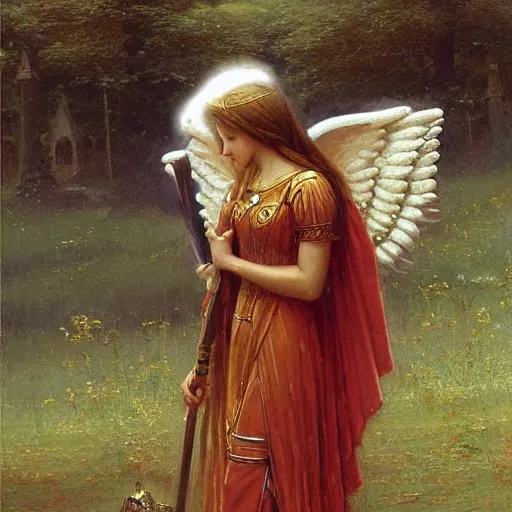 Image similar to Fallen royal knight with angel wings by Edmund Blair Leighton