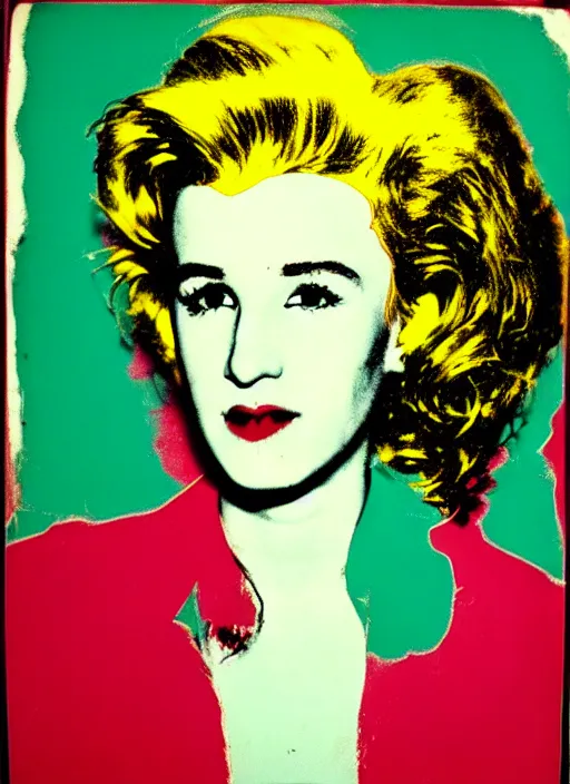 Prompt: a portrait of a pretty sewer punk young lady by andy warhol