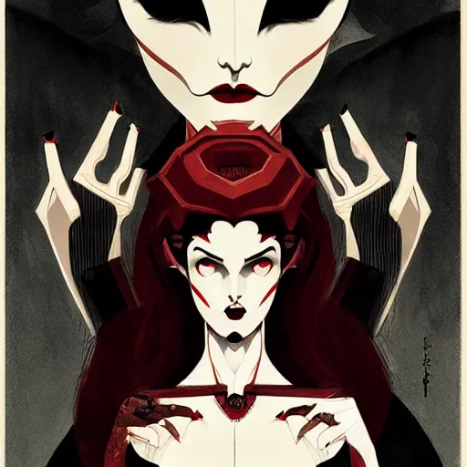 Image similar to beautiful vampire queen, symmetrical face, evil, portrait, cinematic, dramatic, powerful, super detailed and intricate, by koson ohara, by darwyn cooke, by greg rutkowski, by satoshi kon