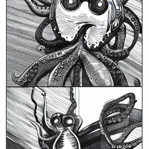 Prompt: octopus and his pencil, cyberpunk