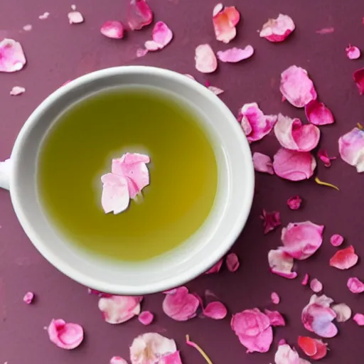 Prompt: waterpaint top view of a cup of sakura petals tea