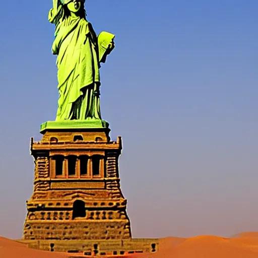 Image similar to statue liberty in the Sahara Desert