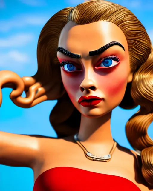 Image similar to highly detailed closeup, face profile portrait of a tin toy retro 1 9 5 0 s cara delevingne, bikini, unreal engine, max fleischer, global illumination, detailed and intricate environment