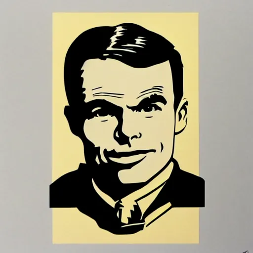 Image similar to individual handsome alan turing silk screen butcher billy style