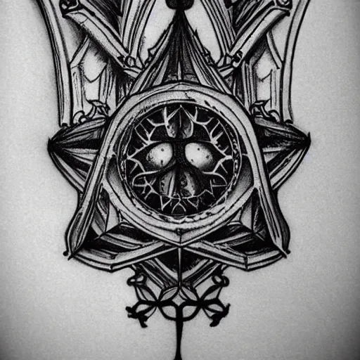 Image similar to Gothic cathedral. Tattoo design.