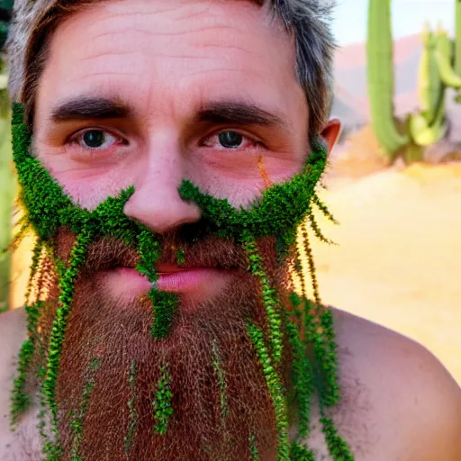 Image similar to cactus grown on man's face instead of beards, 5 0 mm