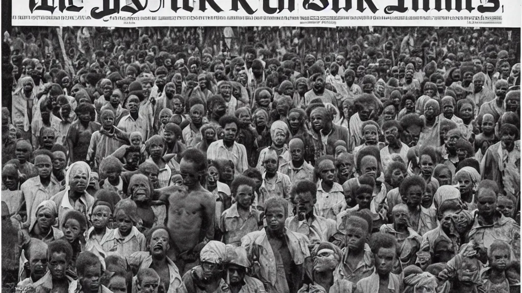 Image similar to 1 9 8 4 ethiopian famine, in the cover of new york times, 8 k