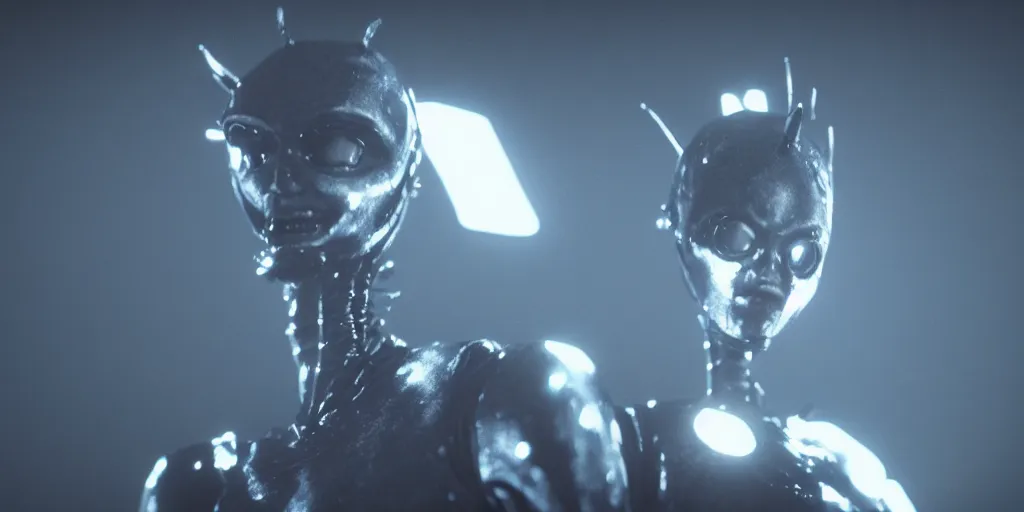 Image similar to cinematic film still of a punk alien starring in a dave meyers directed music video, cgi, vfx, ( ( ( chiaroscuro ) ) ) lighting, shallow depth of field, ( ( 8 0 mm ) ), f 1. 8