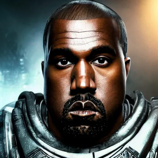 Image similar to Portrait of Kanye West as the emperor of humanity from warhammer 40k in Gears of War, splash art, movie still, cinematic lighting, dramatic, octane render, long lens, shallow depth of field, bokeh, anamorphic lens flare, 8k, hyper detailed, 35mm film grain