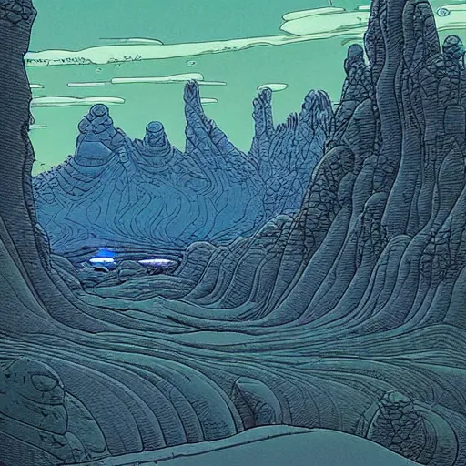 Prompt: beautiful alien landscape by mœbius