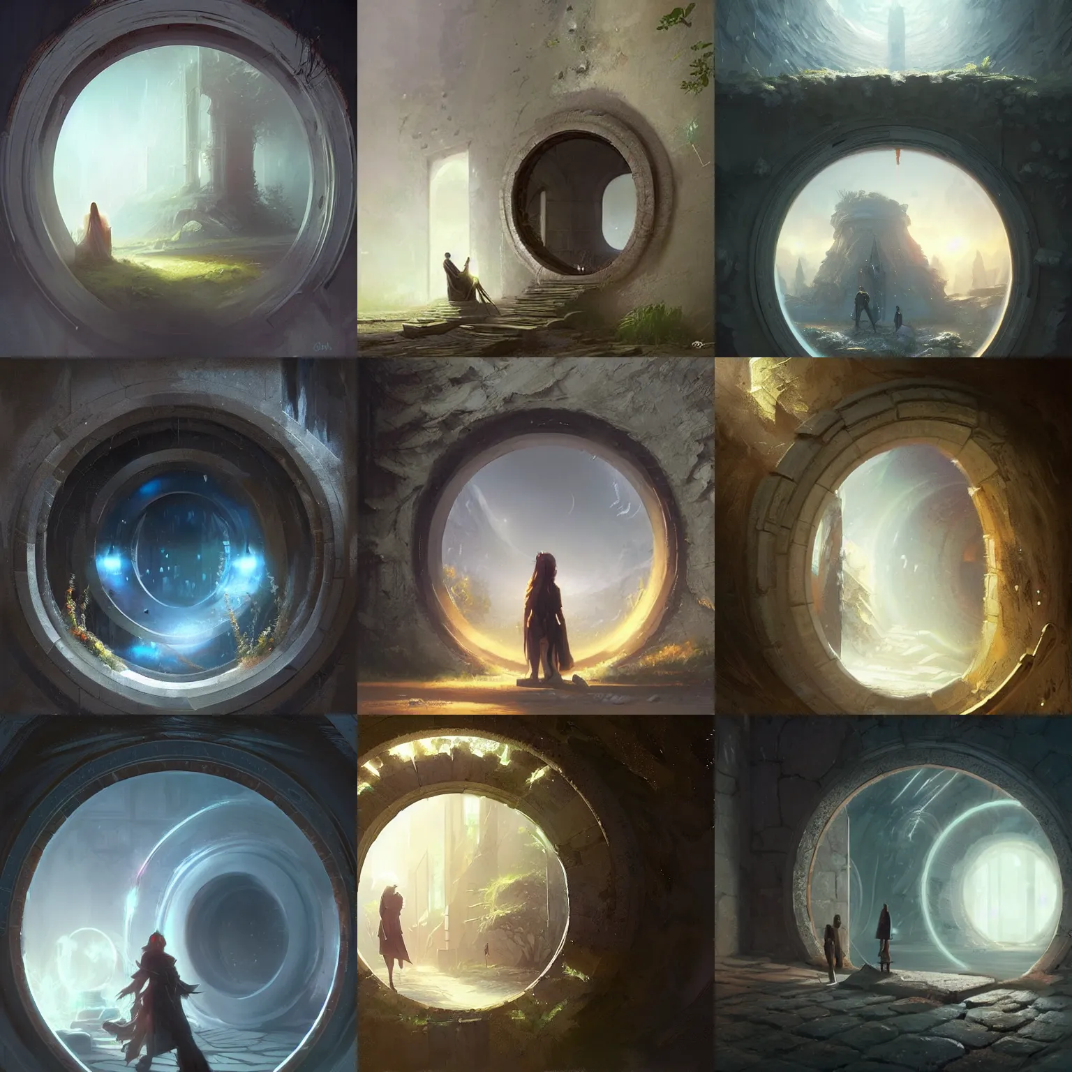 Prompt: wall with a circular magic portal to another world. framed, centralized, ethereal, rich estate, fantasy, smooth, sharp focus, high detailed digital art trending in artstation. artist greg rutkowski
