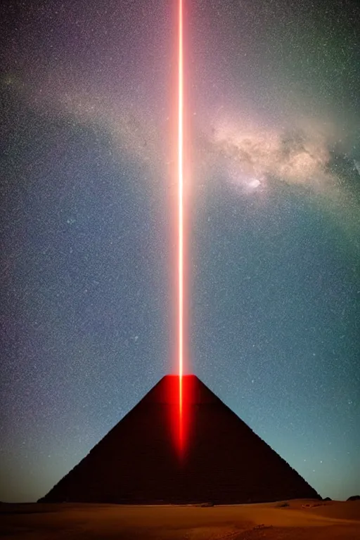 Image similar to egyptian pyramid is shooting tall laser beam in space from the top of the cone, photo by Marc Adamus,