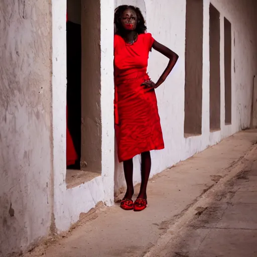 Prompt: photo of a woman in a red dress by eric lafforgue. professional photography.