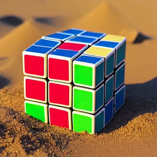 Prompt: rubiks cube made with sand