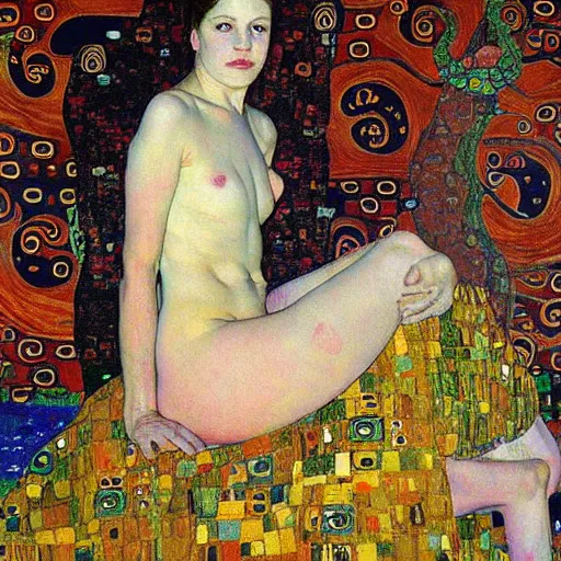 Image similar to dragon sitting comfortably painting by gustav klimt