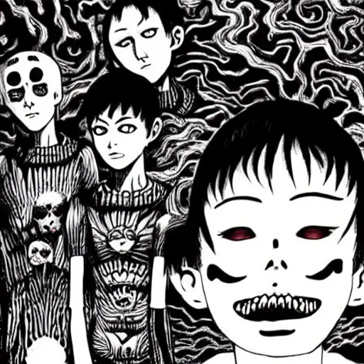 Prompt: dmt hallucinations, horror, darkness, junji ito