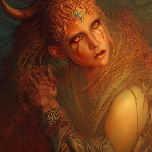 Prompt: photorealistic demon goddess in the style of michael whelan and gustave dore. hyperdetailed photorealism, 1 0 8 megapixels, amazing depth, glowing rich colors, powerful imagery, psychedelic overtones, 3 d finalrender, 3 d shading, cinematic lighting, artstation concept art