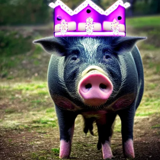 Prompt: pig wearing a crown cyberpunk