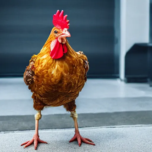 Image similar to a high quality photo of a chicken wearing a suit, realism, 8k, midjourney