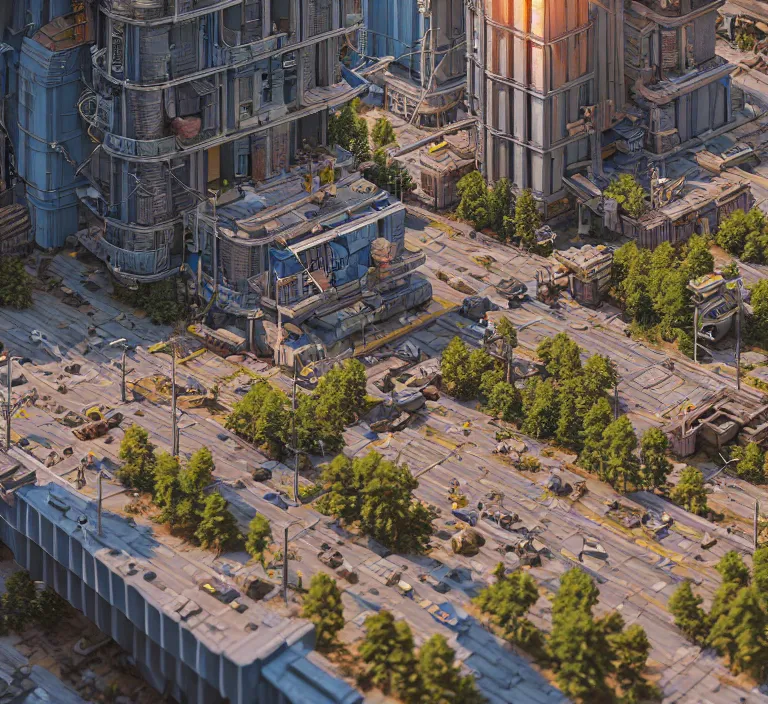 Image similar to hyperrealism photography hyperrealism concept art of highly detailed beavers builders that building highly detailed futuristic ( cyberpunk ) city by wes anderson and hasui kawase and scott listfield sci - fi style hyperrealism rendered in blender and octane render volumetric natural light