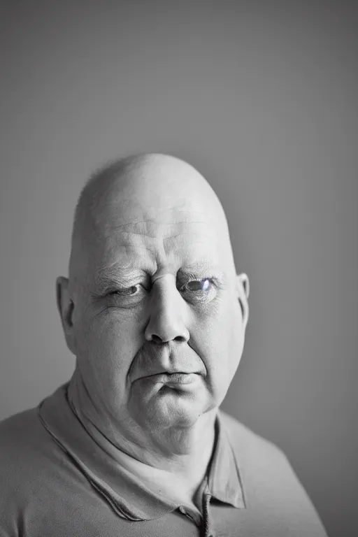 Image similar to studio portrait of man that looks excactly like homer simpson, lookalike, as if homer simpson came to life, soft light, black background, fine details, close - up, award winning photo by lisa kristine