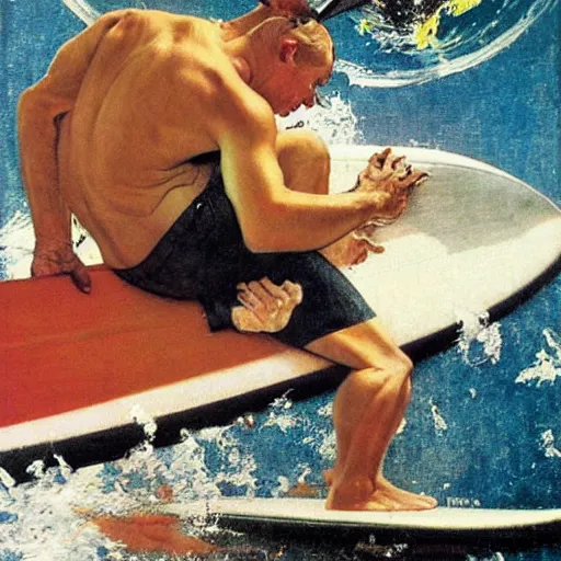 Image similar to surfing in space norman rockwell