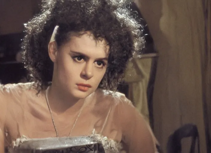 Image similar to bride of frankenstein as a teen, still from john hughes movie sixteen candles