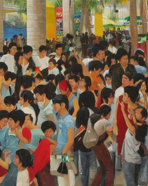 Prompt: filipino youth in the mall, 2 0 1 0, painting by felix resurreccion hidalgo