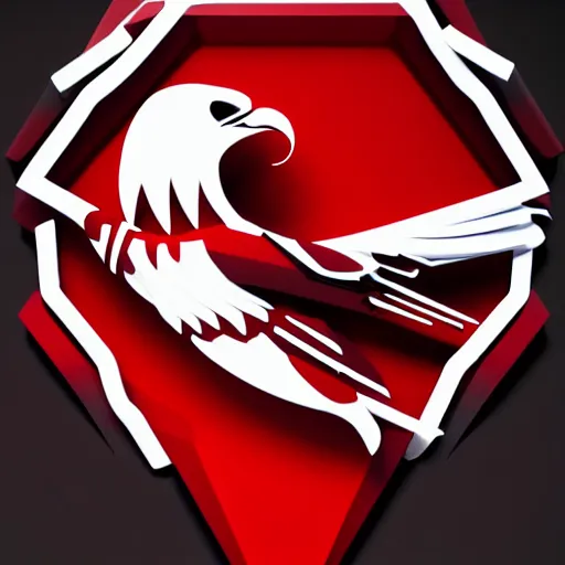 Prompt: 2 dimensional, vector, white eagle icon, red background, cgsociety, artstation, octane render