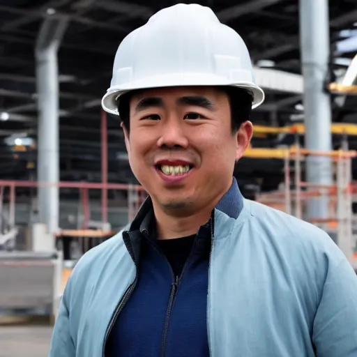 Prompt: Andrew Yang wearing a hard hat