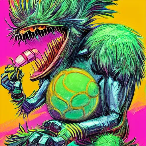 Image similar to a tennis ball monsters, colorful, digital art, fantasy, magic, chalk, trending on artstation, ultra detailed, professional illustration by basil gogos