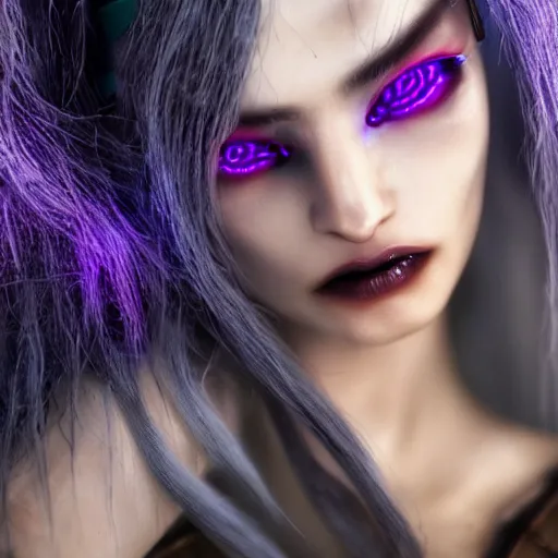 Image similar to ultrarealistic cyberpunk nymph close up