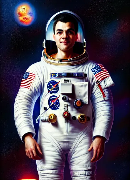 Image similar to astronaut in the style of stefan kostic, realistic, full body shot, wide angle, sharp focus, 8 k high definition, insanely detailed, intricate, elegant, art by stanley lau and artgerm, floating embers