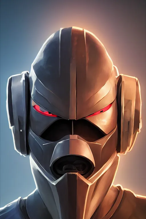 Image similar to epic mask helmet robot ninja portrait stylized as fornite style game design fanart by concept artist gervasio canda, behance hd by jesper ejsing, by rhads, makoto shinkai and lois van baarle, ilya kuvshinov, rossdraws global illumination radiating a glowing aura global illumination ray tracing hdr render in unreal engine 5