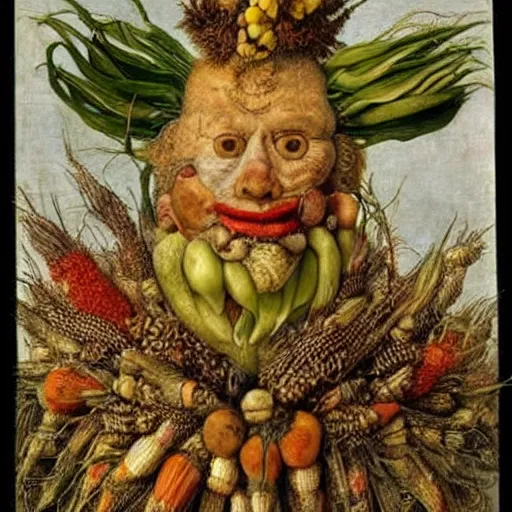 Image similar to giuseppe arcimboldo, trump, corn hair