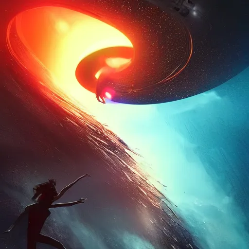 Image similar to Dancing on the ring of a blackhole, highly detailed, excellent composition, cinematic concept art, dramatic lighting, trending on ArtStation