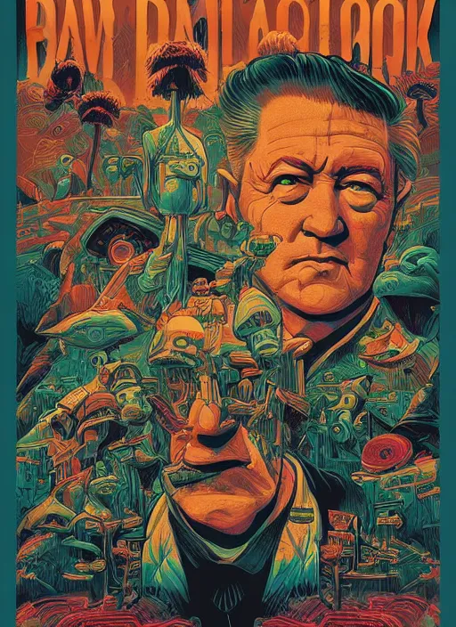 Image similar to a movie poster with david lynch, kilian eng, dan mumford, drew struzan, detailed