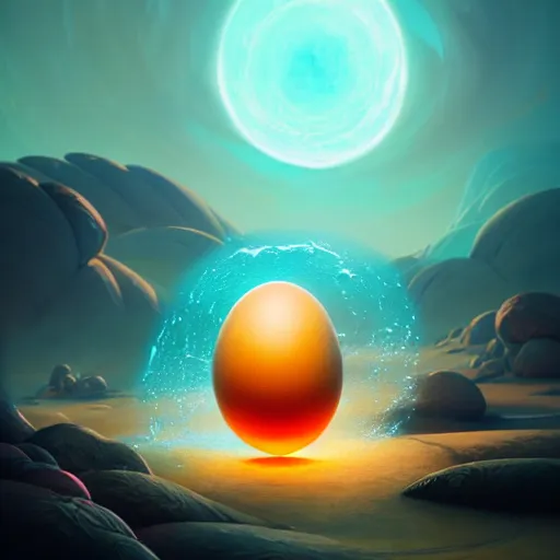 Prompt: magic frost phoenix egg, rock and sand around, peter mohrbacher style, ray tracing, cinematic, digital art, realistic, octane render