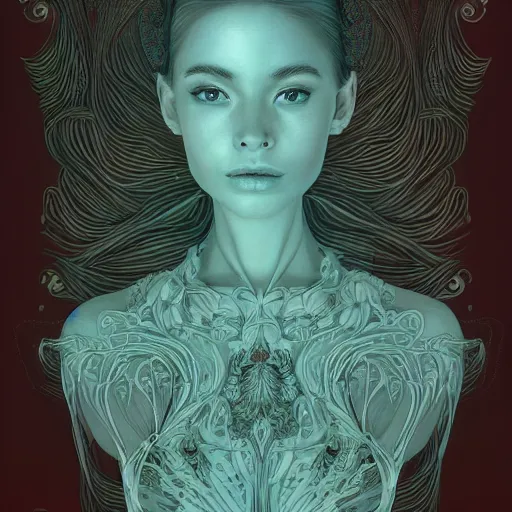 Image similar to the portrait of an incredibly beautiful, graceful, elegant, and sophisticated young woman made of garlic bulbs, an ultrafine detailed illustration by james jean, intricate linework, bright colors, final fantasy, behance contest winner, vanitas, angular, altermodern, unreal engine 5 highly rendered, global illumination, radiant light, detailed and intricate environment