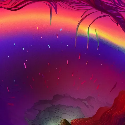 Image similar to a colourful abyss, landscape, digital art, detailed