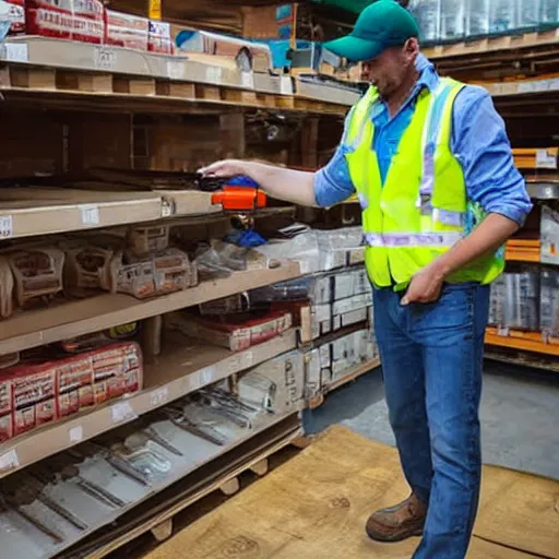 Prompt: the loader goes to the store on his hands in a cap