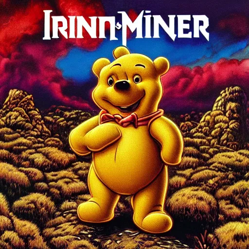 Image similar to winnie the poo on iron maiden album cover, 8 k resolution hyperdetailed photorealism