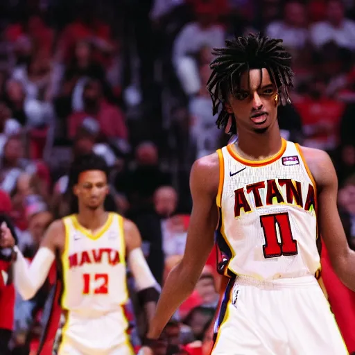 Image similar to playboi carti playing for the atlanta hawks