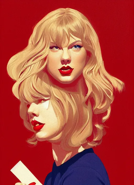 Prompt: twin peaks movie poster art, portrait of taylor swift the local cheerleader, from scene from twin peaks, clean, simple illustration, nostalgic, domestic, highly detailed, digital painting, artstation, concept art, smooth, sharp focus, illustration, artgerm, donato giancola, joseph christian leyendecker, wlop